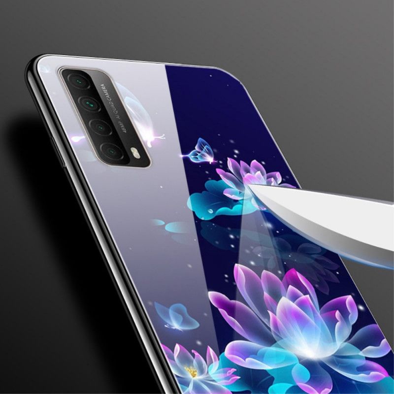 Deksel Huawei P Smart 2021 Mørk Blå Fancy Blomster I Herdet Glass Anti-fall