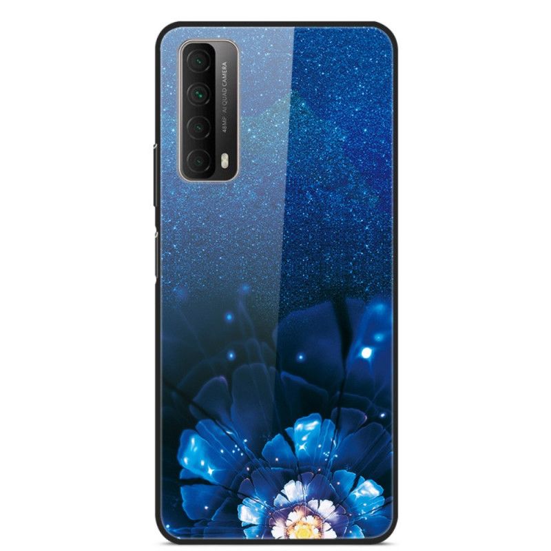 Deksel Huawei P Smart 2021 Mørk Blå Fancy Blomster I Herdet Glass Anti-fall