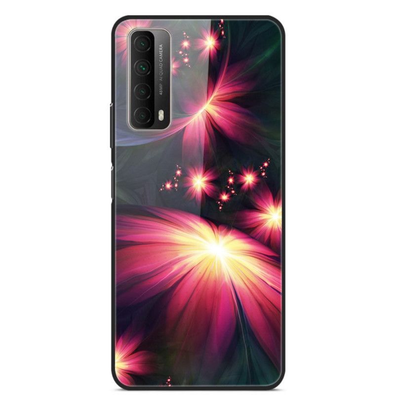 Deksel Huawei P Smart 2021 Mørk Blå Fancy Blomster I Herdet Glass Anti-fall