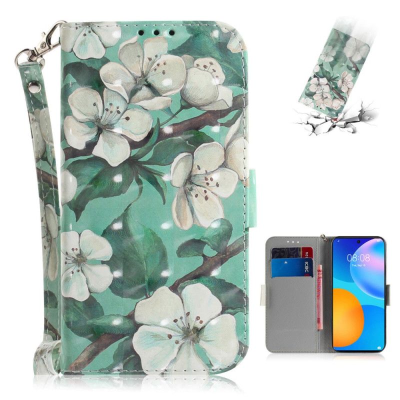 Folio Deksel for Huawei P Smart 2021 Blomstrende Gren Med Tanga