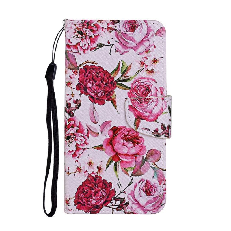 Folio Deksel Huawei P Smart 2021 Magenta Mesterlige Blomster Med Tanga Anti-fall