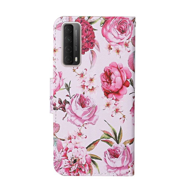 Folio Deksel Huawei P Smart 2021 Magenta Mesterlige Blomster Med Tanga Anti-fall