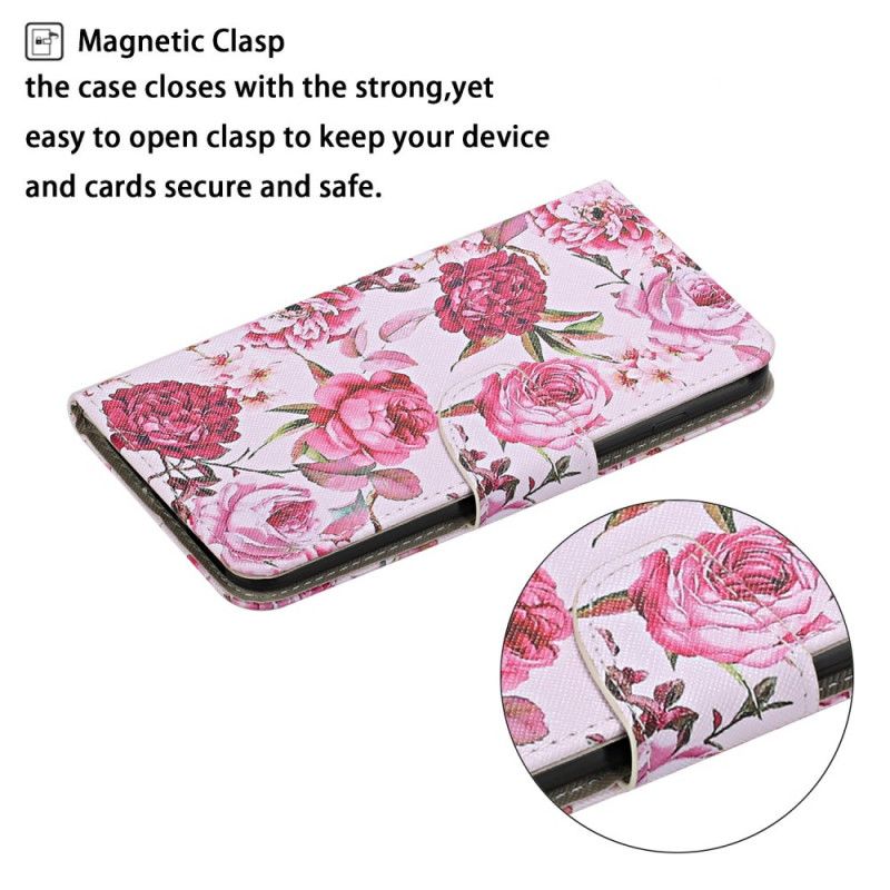 Folio Deksel Huawei P Smart 2021 Magenta Mesterlige Blomster Med Tanga Anti-fall