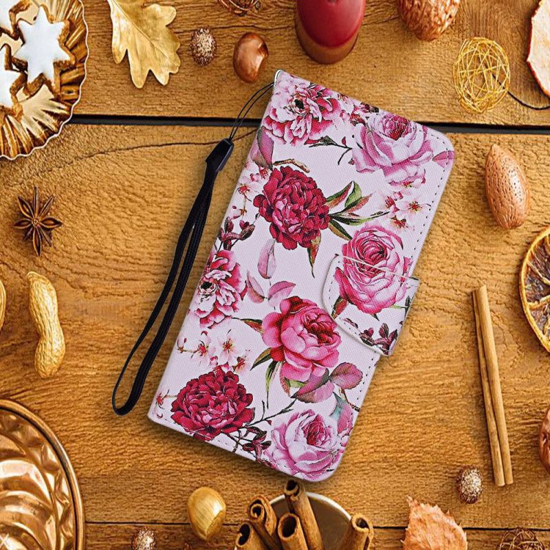 Folio Deksel Huawei P Smart 2021 Magenta Mesterlige Blomster Med Tanga Anti-fall