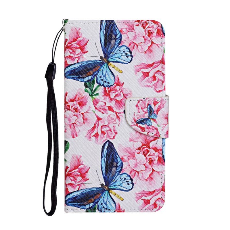 Folio Deksel Huawei P Smart 2021 Magenta Thong Floral Sommerfugler