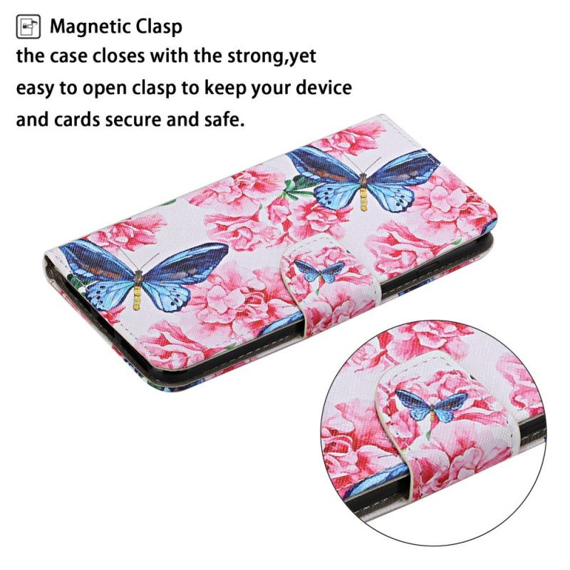 Folio Deksel Huawei P Smart 2021 Magenta Thong Floral Sommerfugler