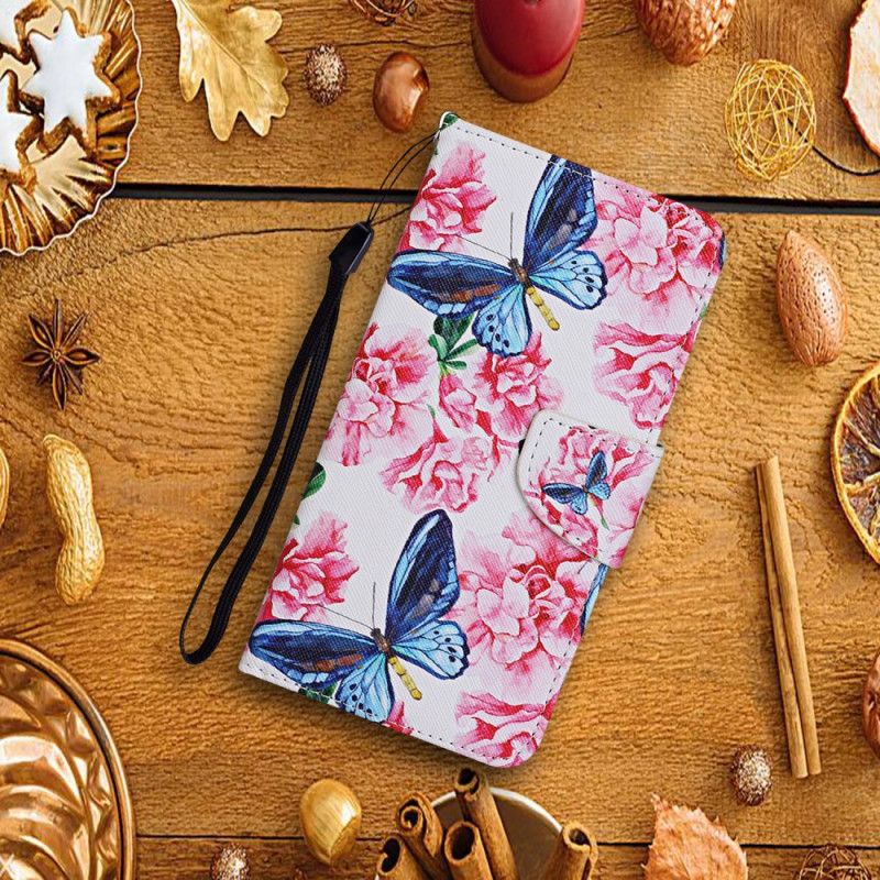 Folio Deksel Huawei P Smart 2021 Magenta Thong Floral Sommerfugler