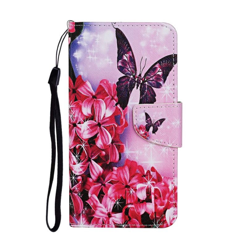 Folio Deksel Huawei P Smart 2021 Magenta Thong Floral Sommerfugler