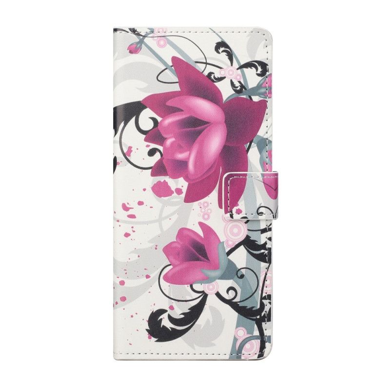 Folio Deksel Huawei P Smart 2021 Magenta Tropiske Blomster