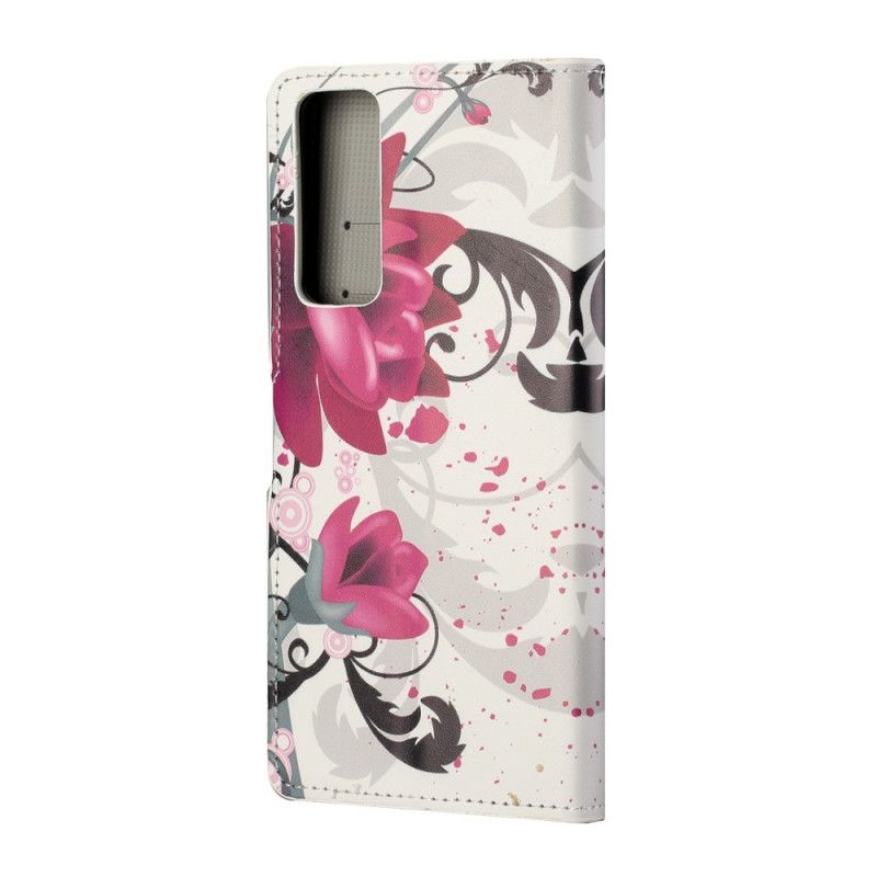 Folio Deksel Huawei P Smart 2021 Magenta Tropiske Blomster