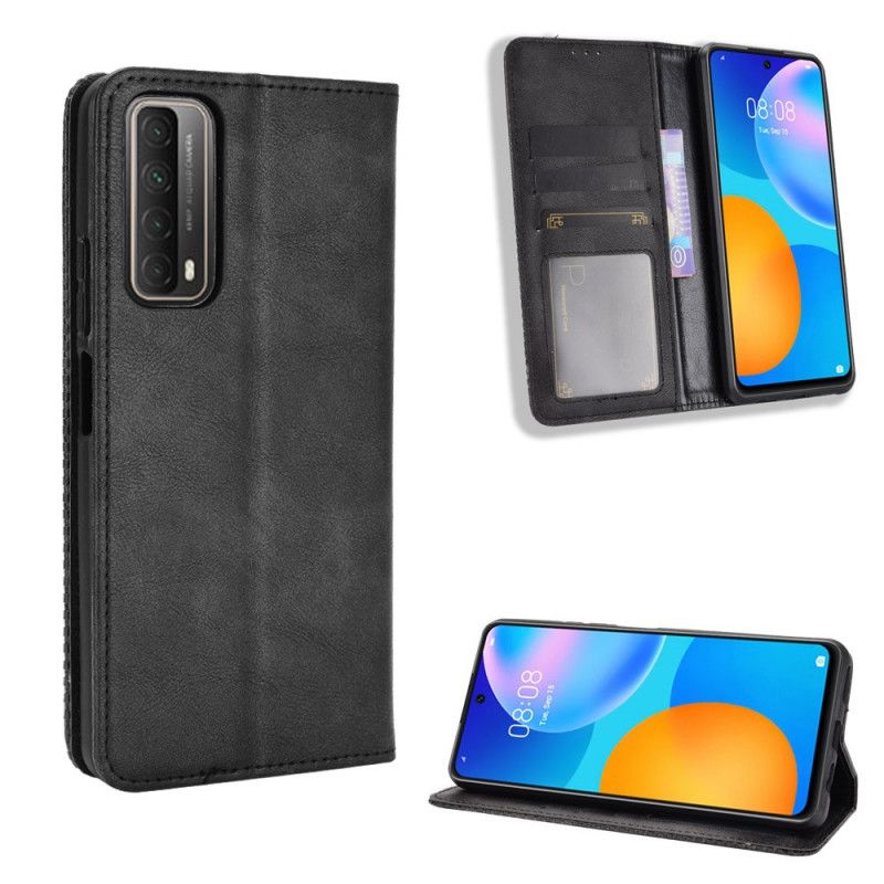 Folio Deksel Huawei P Smart 2021 Svart Stilisert Vintage Skinneffekt