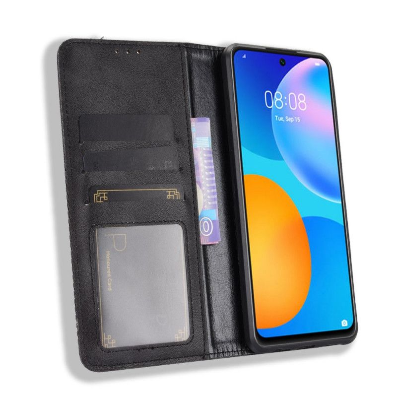 Folio Deksel Huawei P Smart 2021 Svart Stilisert Vintage Skinneffekt