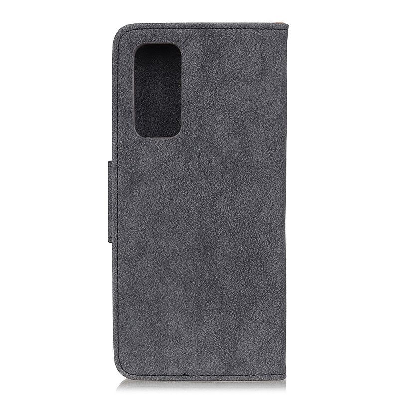 Folio Deksel Huawei P Smart 2021 Svart Vintage Delt Skinn