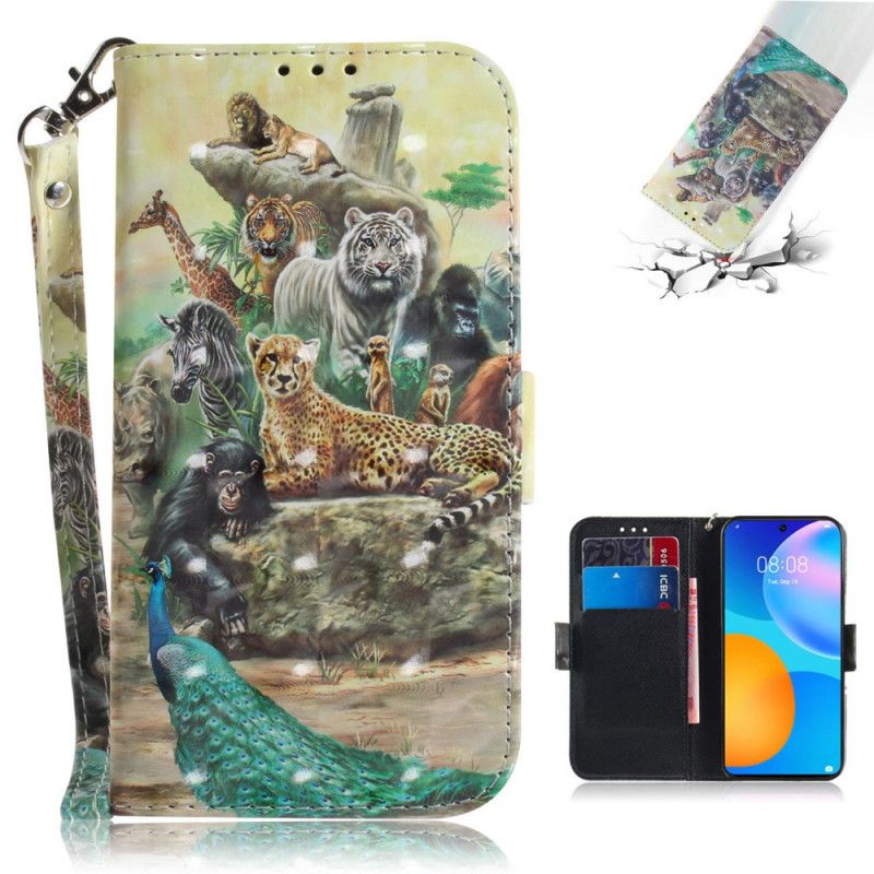 Folio Deksel Huawei P Smart 2021 Thong Safari Dyr Anti-fall