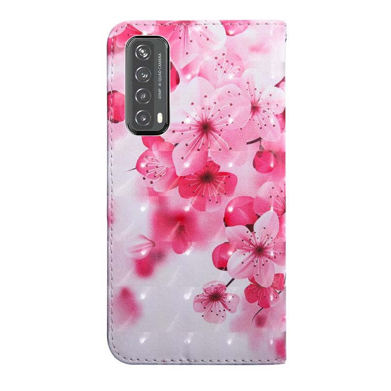 Lærdeksel Folio Deksel Huawei P Smart 2021 Magenta Mobildeksel Lys Flekkblomster Blomstrer