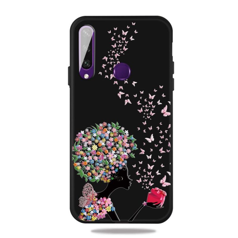 Deksel Huawei Y6p Kvinne Med Blomsterhode