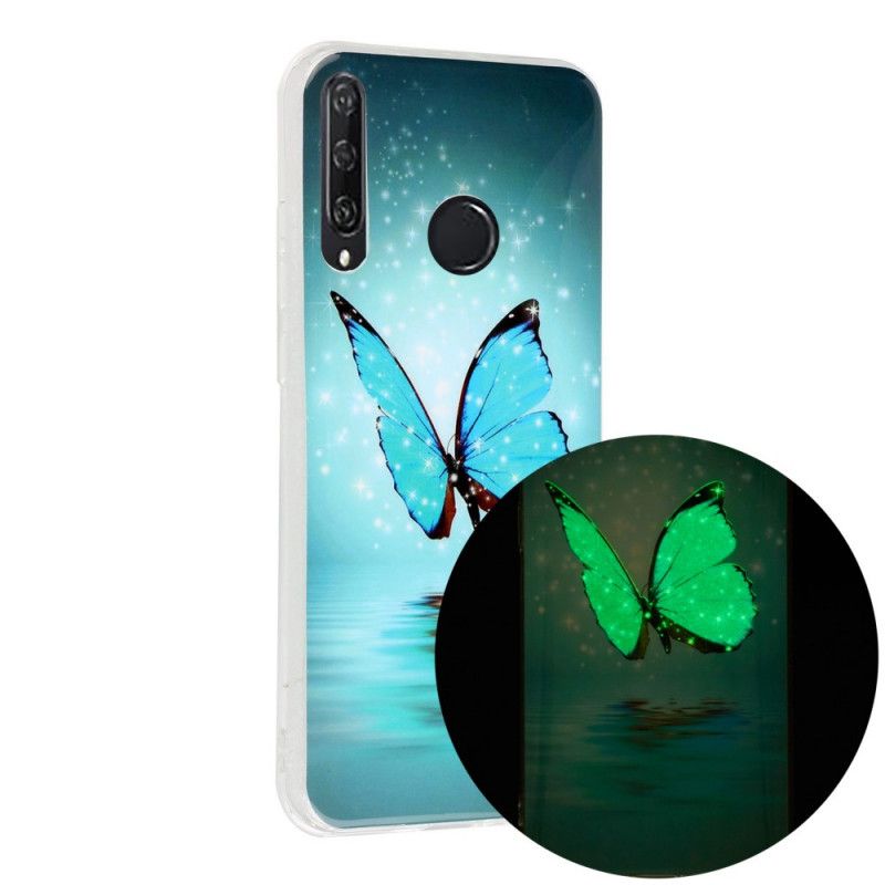 Deksel Huawei Y6p Mobildeksel Fluorescerende Blå Sommerfugl