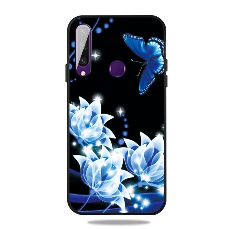 Deksel Huawei Y6p Sommerfugl Og Blå Blomster