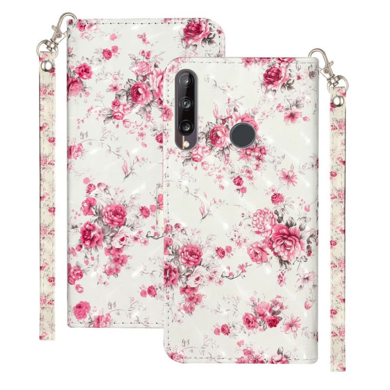 Folio Deksel Huawei Y6p Blomster Lette Flekker Med Stropp