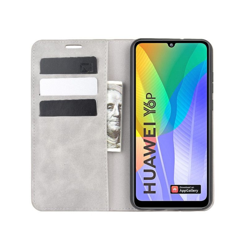 Folio Deksel Huawei Y6p Svart Myk Skinneffekt Anti-fall