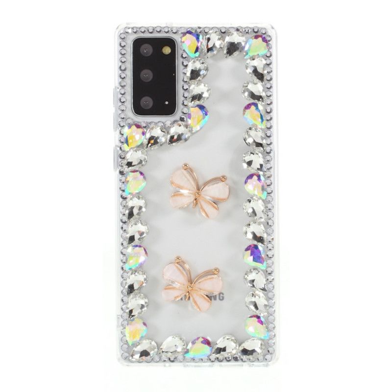 Deksel Samsung Galaxy Note 20 Mobildeksel Skisserer Rhinestones Og Sommerfugler