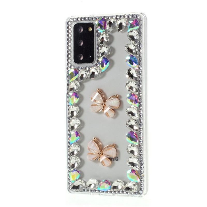 Deksel Samsung Galaxy Note 20 Mobildeksel Skisserer Rhinestones Og Sommerfugler