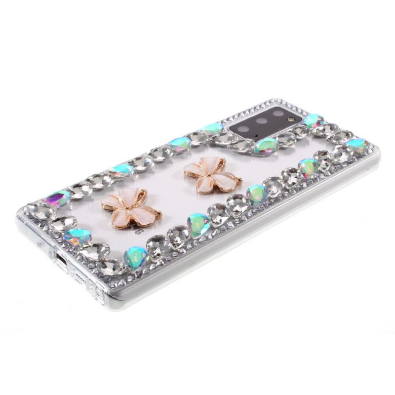 Deksel Samsung Galaxy Note 20 Mobildeksel Skisserer Rhinestones Og Sommerfugler