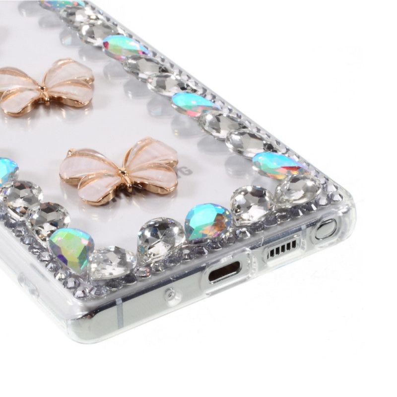 Deksel Samsung Galaxy Note 20 Mobildeksel Skisserer Rhinestones Og Sommerfugler