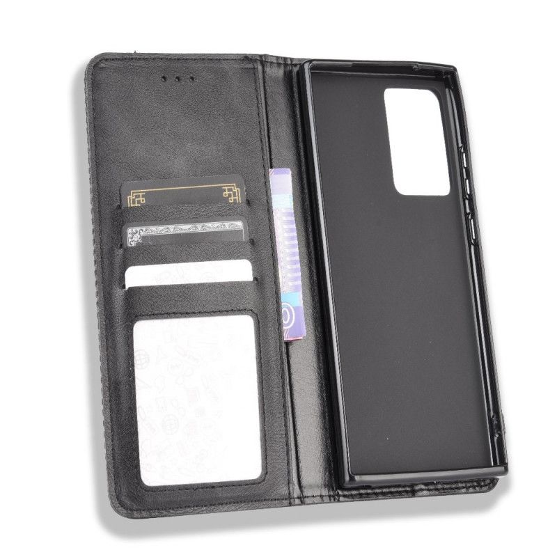 Folio Deksel for Samsung Galaxy Note 20 Svart Stilisert Vintage-Skinneffekt