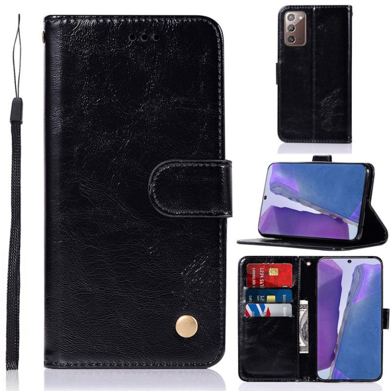 Folio Deksel for Samsung Galaxy Note 20 Svart Vintage Skinneffekt Med Stropp