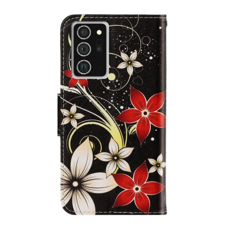 Folio Deksel Samsung Galaxy Note 20 Fargerike Blomster Med Stropp