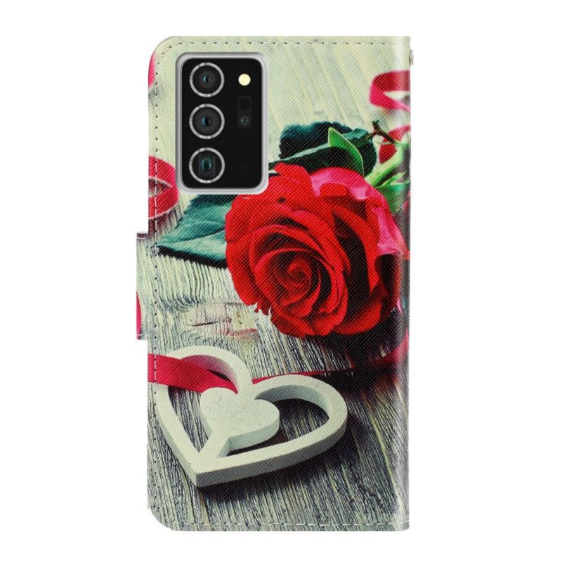 Folio Deksel Samsung Galaxy Note 20 Romantisk Rose Med Tanga