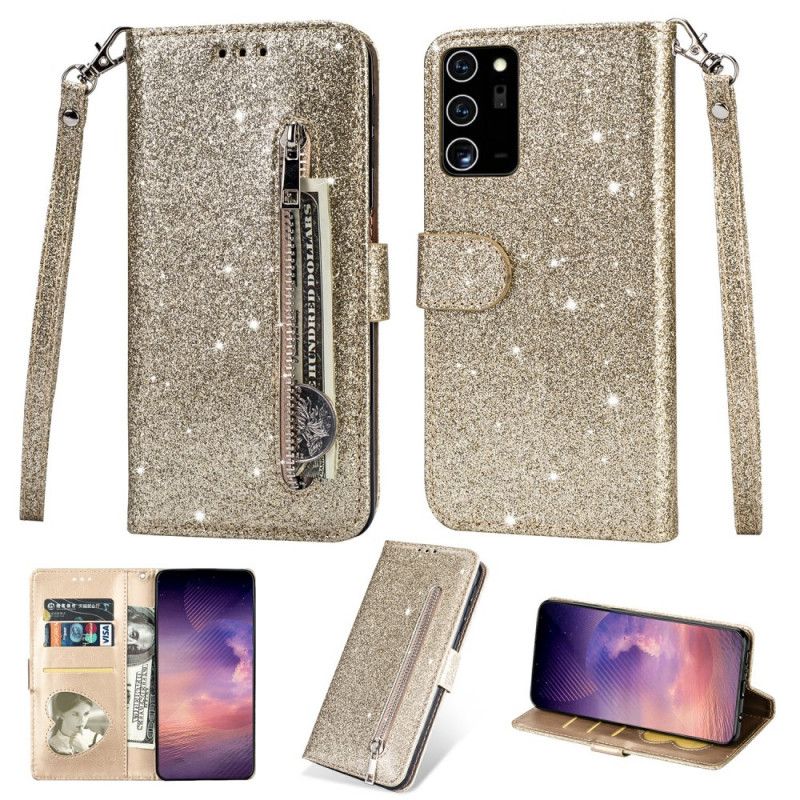 Folio Deksel Samsung Galaxy Note 20 Svart Glitterpung