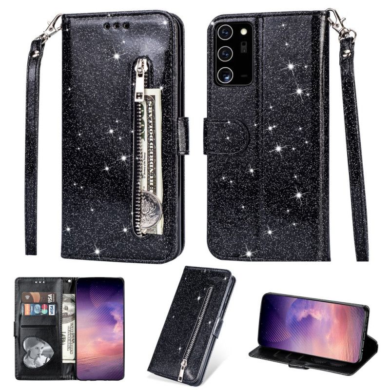 Folio Deksel Samsung Galaxy Note 20 Svart Glitterpung