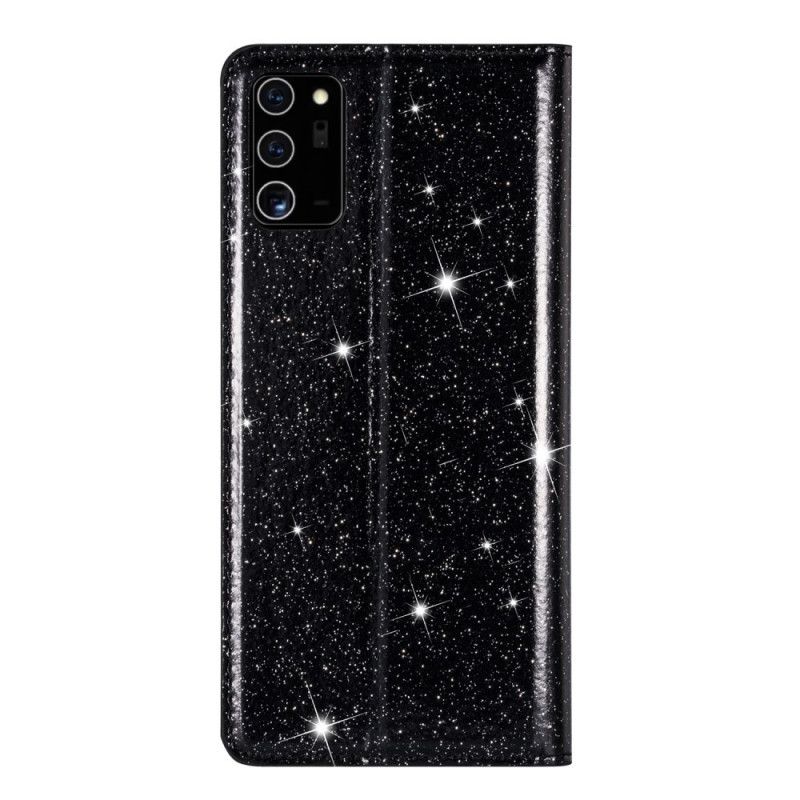 Folio Deksel Samsung Galaxy Note 20 Svart Mobildeksel Glitterstil