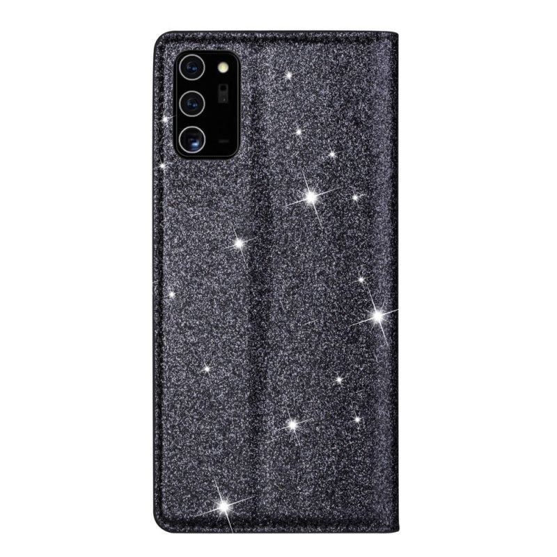 Folio Deksel Samsung Galaxy Note 20 Svart Mobildeksel Glitterstil