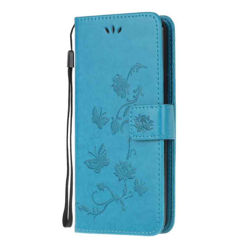 Folio Deksel Samsung Galaxy Note 20 Svart Sommerfugler Og Tanga Blomster Anti-fall