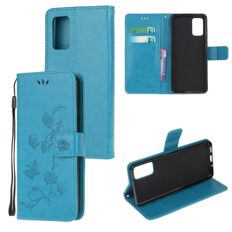 Folio Deksel Samsung Galaxy Note 20 Svart Sommerfugler Og Tanga Blomster Anti-fall