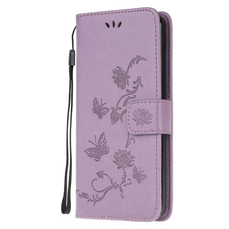 Folio Deksel Samsung Galaxy Note 20 Svart Sommerfugler Og Tanga Blomster Anti-fall