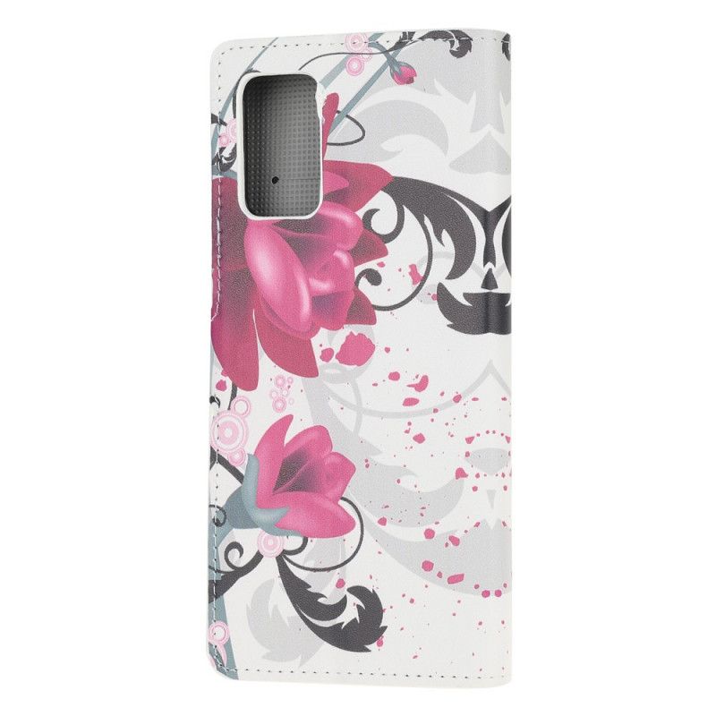 Lærdeksel Folio Deksel Samsung Galaxy Note 20 Magenta Tropiske Blomster