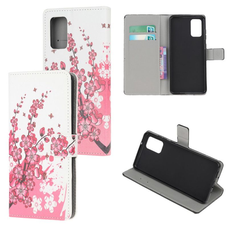 Lærdeksel Folio Deksel Samsung Galaxy Note 20 Magenta Tropiske Blomster