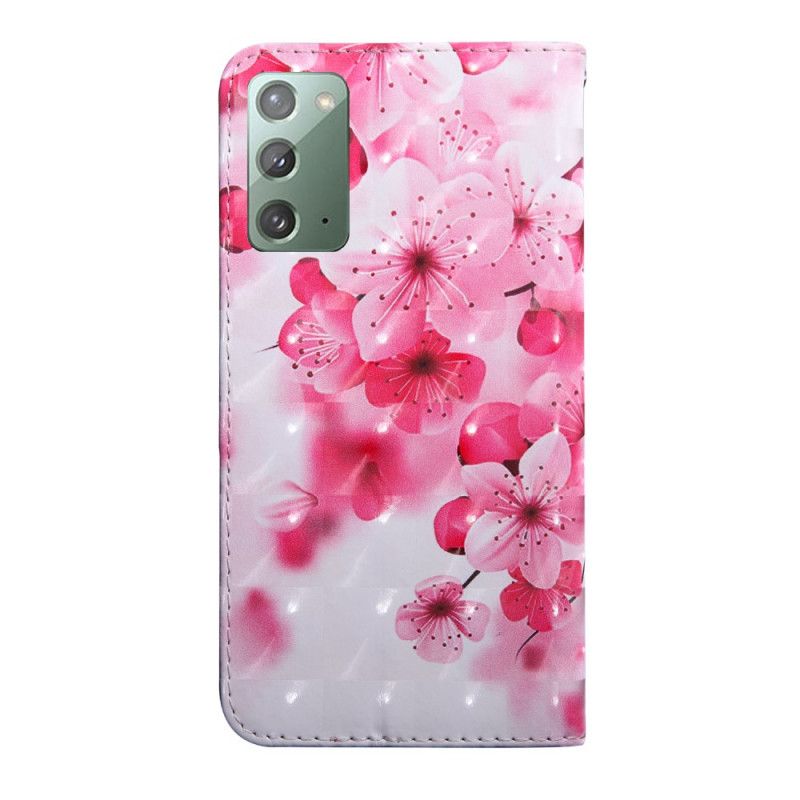 Lærdeksel Folio Deksel Samsung Galaxy Note 20 Rosa Blomster