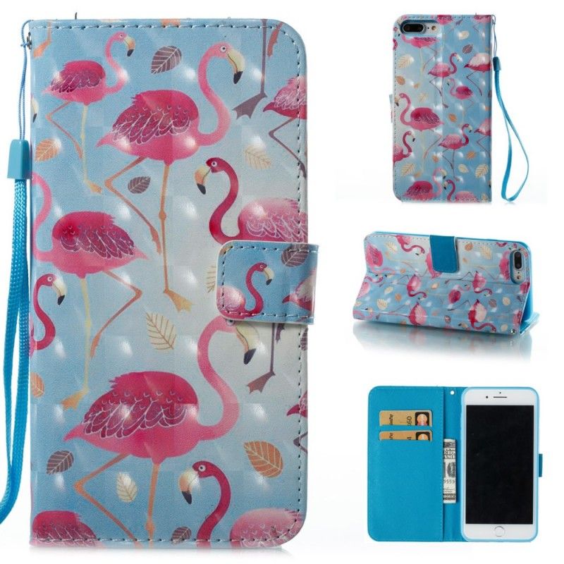 Folio Deksel for iPhone 7 Plus / 8 Plus Hvit Flere Flamingoer