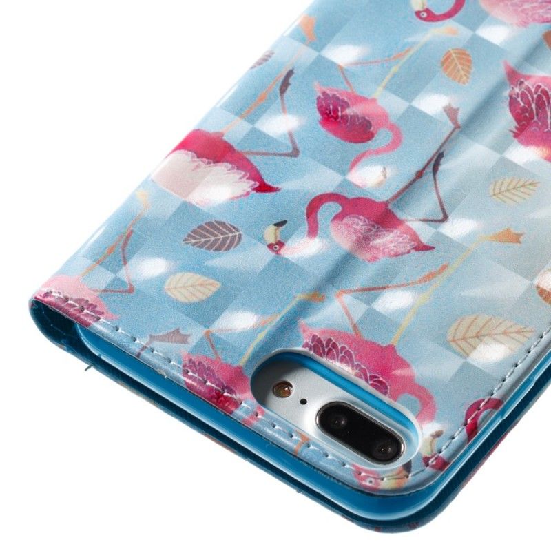 Folio Deksel for iPhone 7 Plus / 8 Plus Hvit Flere Flamingoer