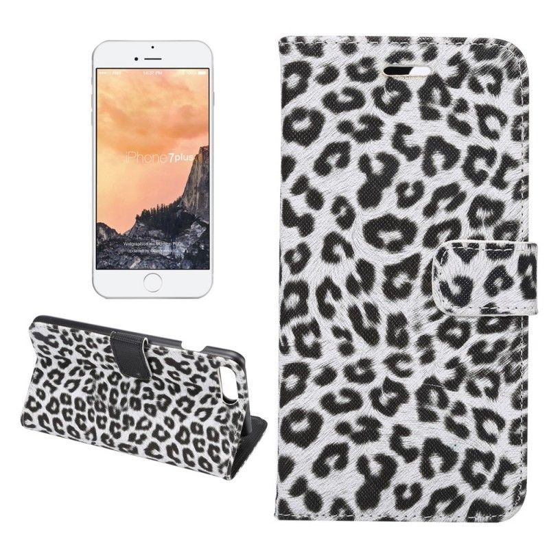 Folio Deksel iPhone 7 Plus / 8 Plus Hvit Leopard