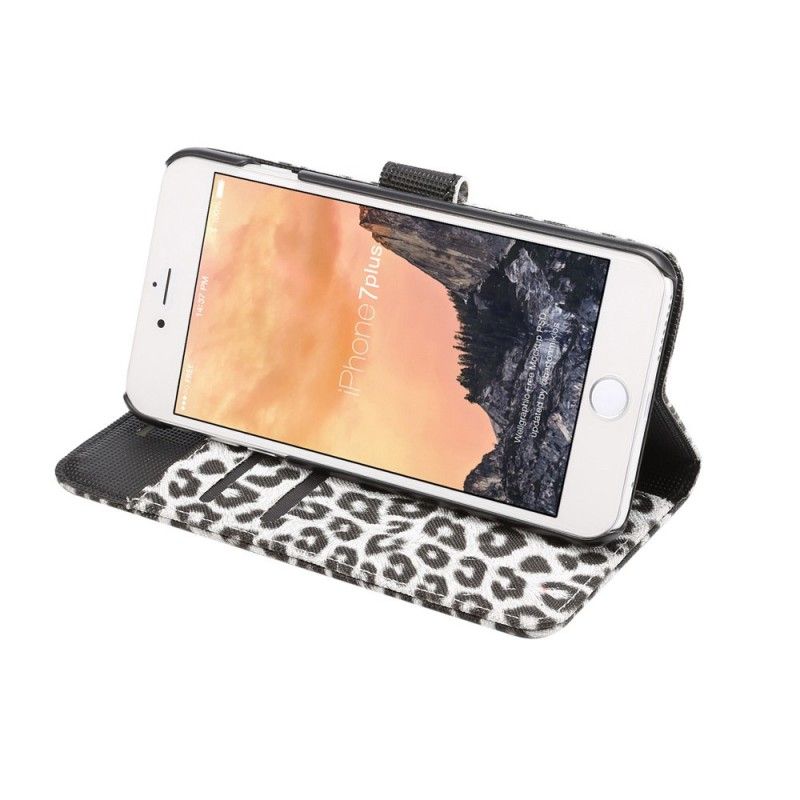 Folio Deksel iPhone 7 Plus / 8 Plus Hvit Leopard