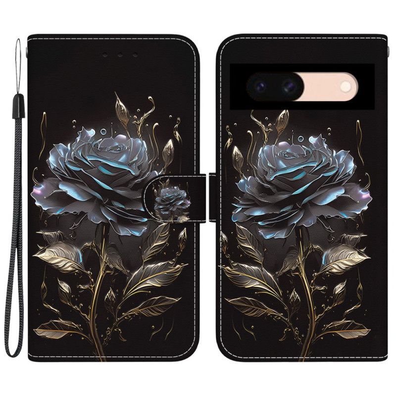 Folio Deksel Google Pixel 8a Black Rose Nøkkelbånd