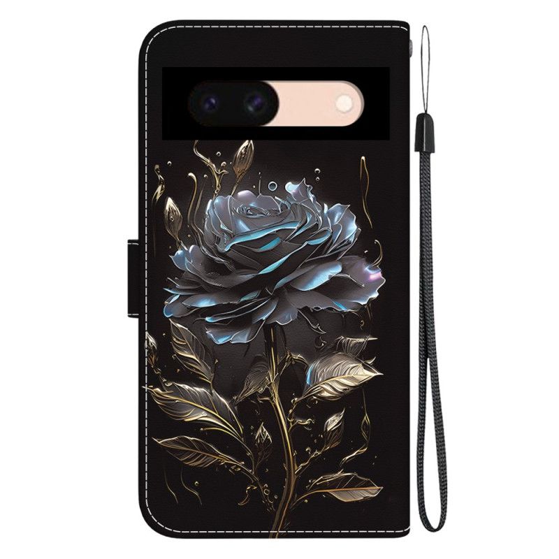 Folio Deksel Google Pixel 8a Black Rose Nøkkelbånd