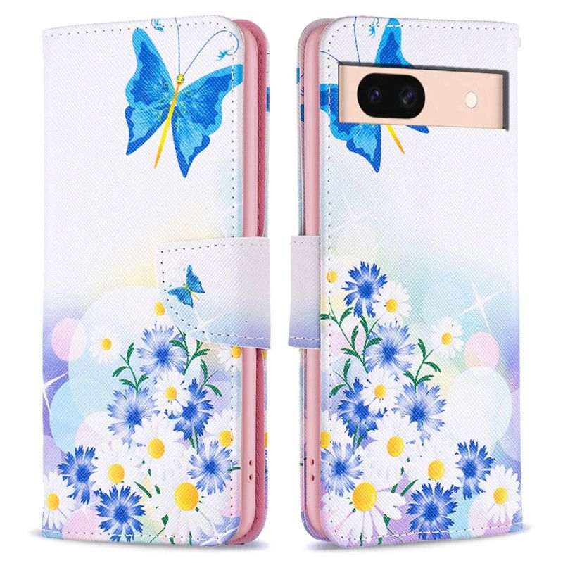 Folio Deksel Google Pixel 8a Sommerfugler Og Blomster Akvarell Beskyttelse Deksel