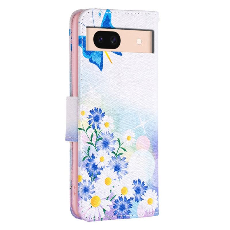 Folio Deksel Google Pixel 8a Sommerfugler Og Blomster Akvarell Beskyttelse Deksel